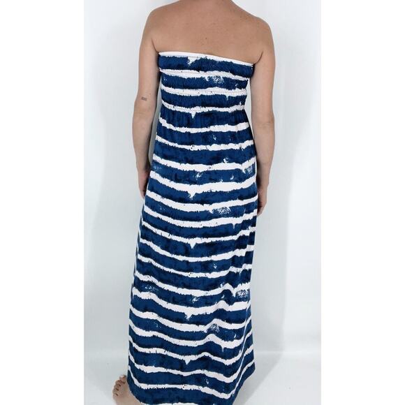 Geri C NY Smocked Blue Stripe Maxi Dress Size Small - Picture 3 of 4